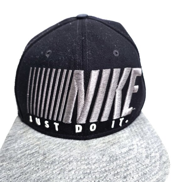 Vintage Y2K Nike Just Do it Snap Large Patch SnapBack Hat Grey Black - Picture 2 of 10